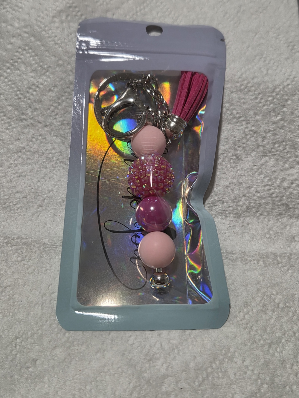 Pink Beaded Tassel Keychain